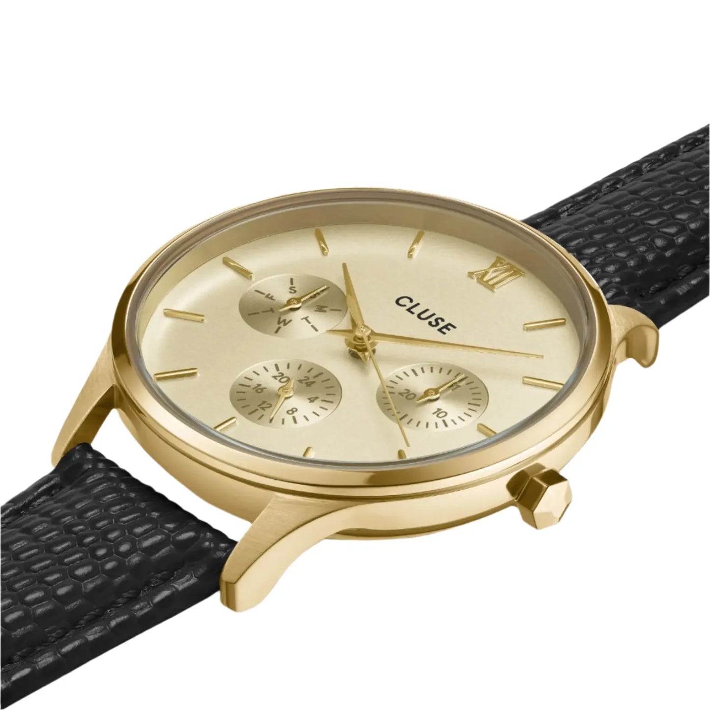 Cluse CW10705 Minuit Multifunction Black Leather Strap