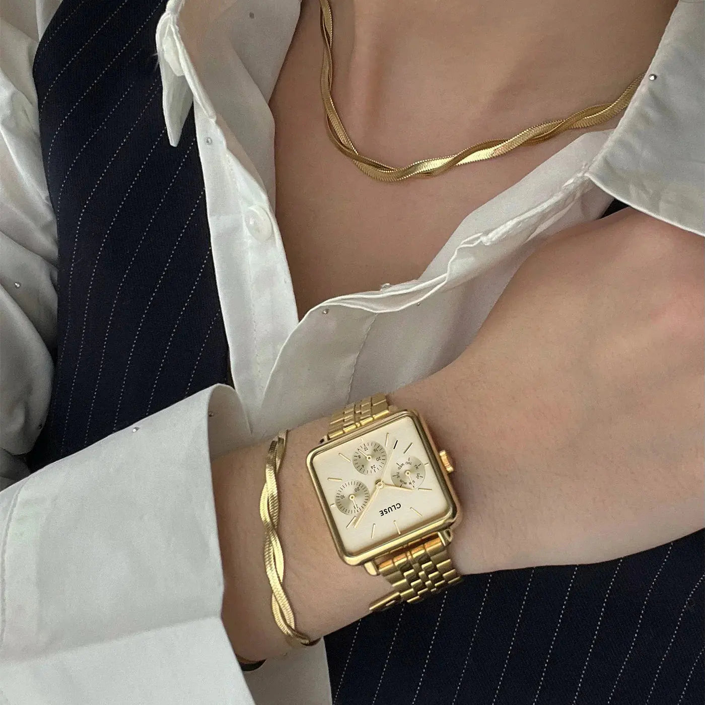 Cluse CW13801 La Tétragone Multifunction Gold Stainless Steel Bracelet