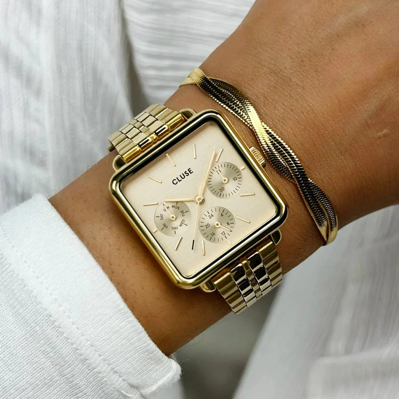 Cluse CW13801 La Tétragone Multifunction Gold Stainless Steel Bracelet