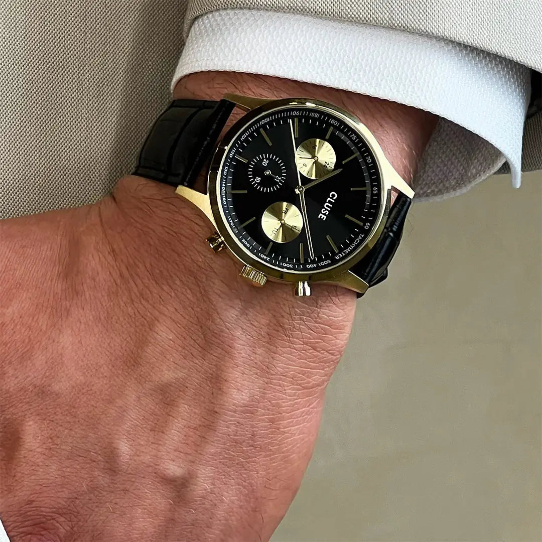 Cluse CW21004 Anthéor Multifunction Black Leather Strap