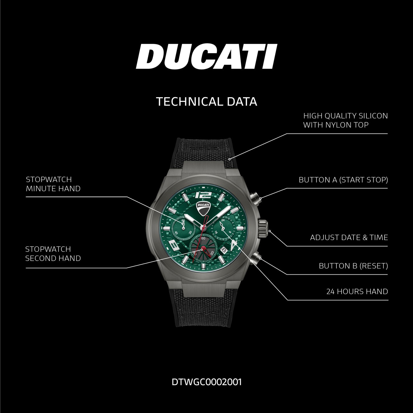 Ducati DTWGC0002001 DT014 Chronograph Black Leather Strap