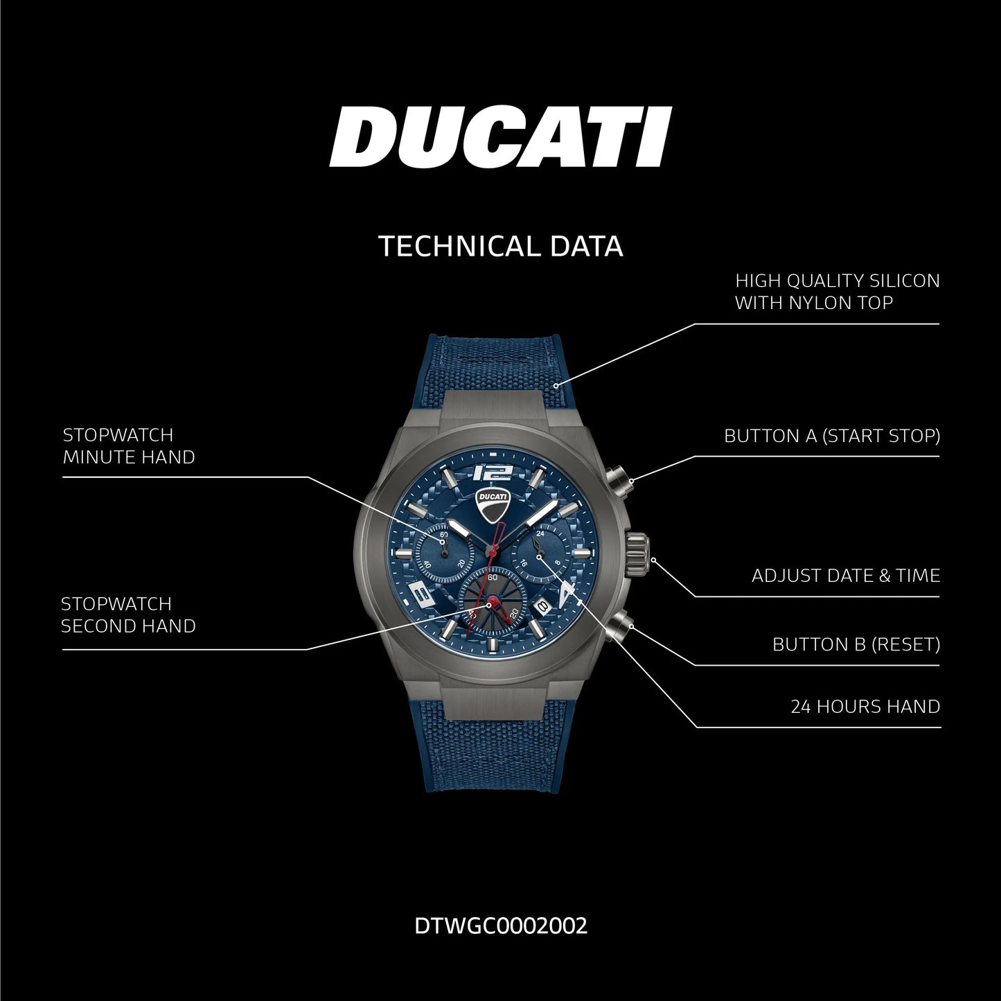 Ducati DTWGC0002002 DT014 Chronograph Blue Leather Strap