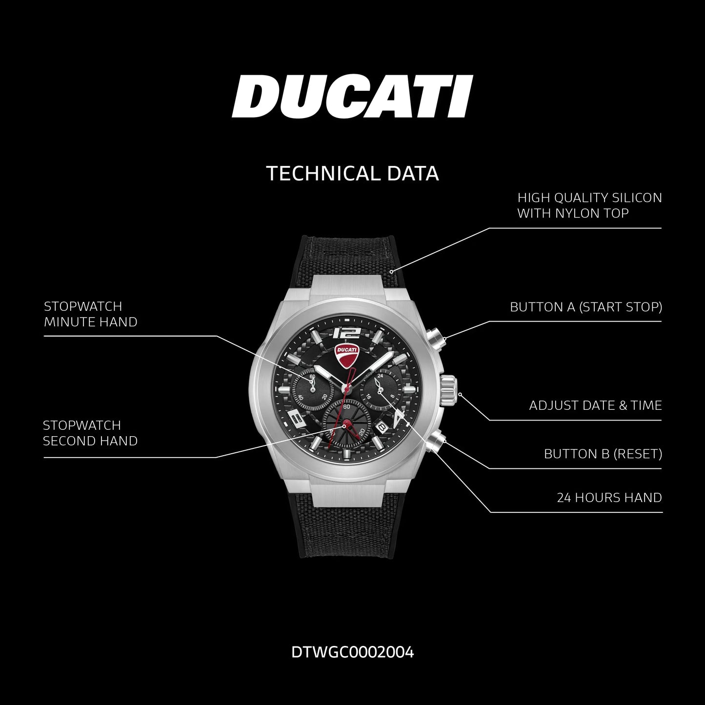 Ducati DTWGC0002004 DT014 Chronograph Black Leather Strap