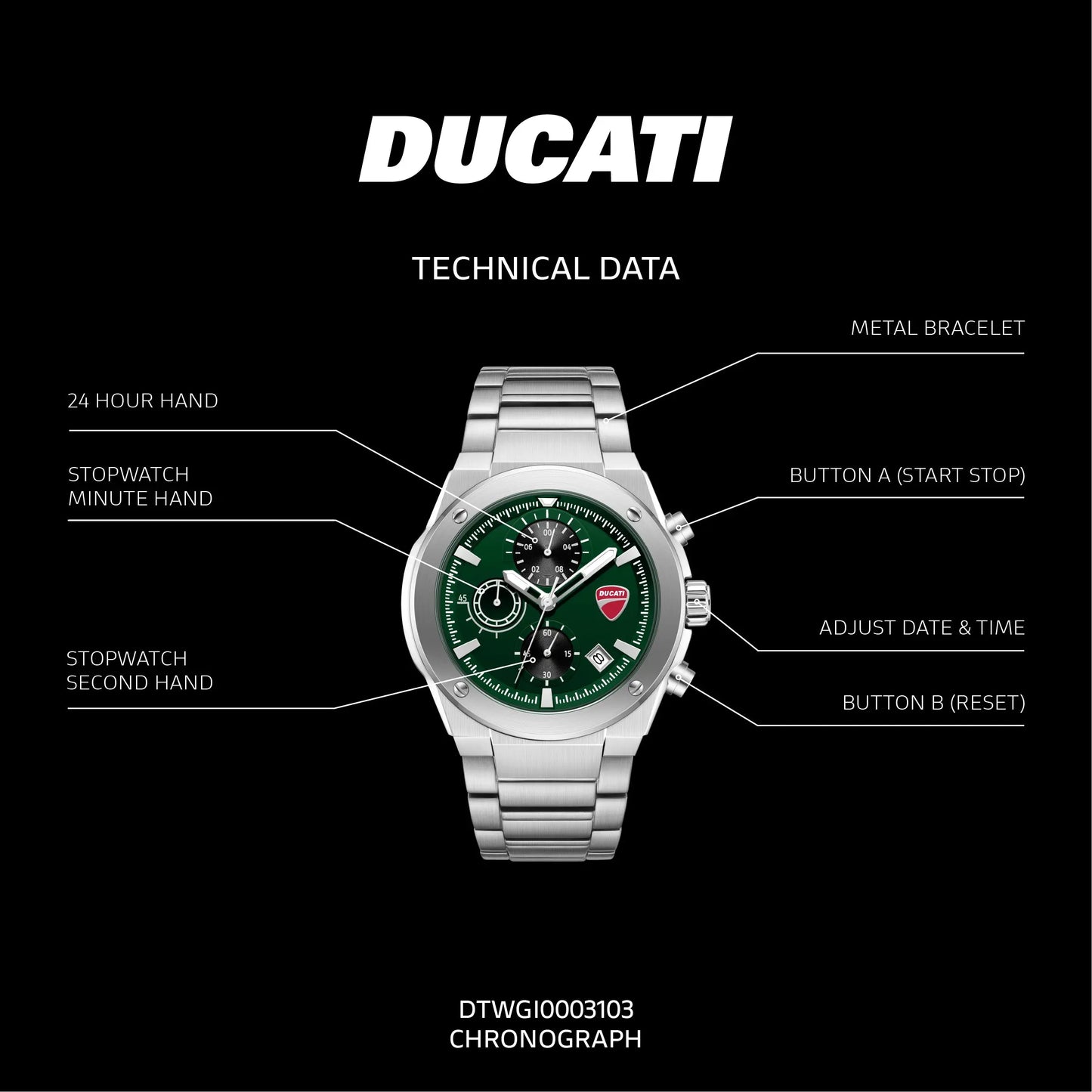 Ducati DTWGI0003103 Stelvio Touring Chronograph Stainless Steel Bracelet