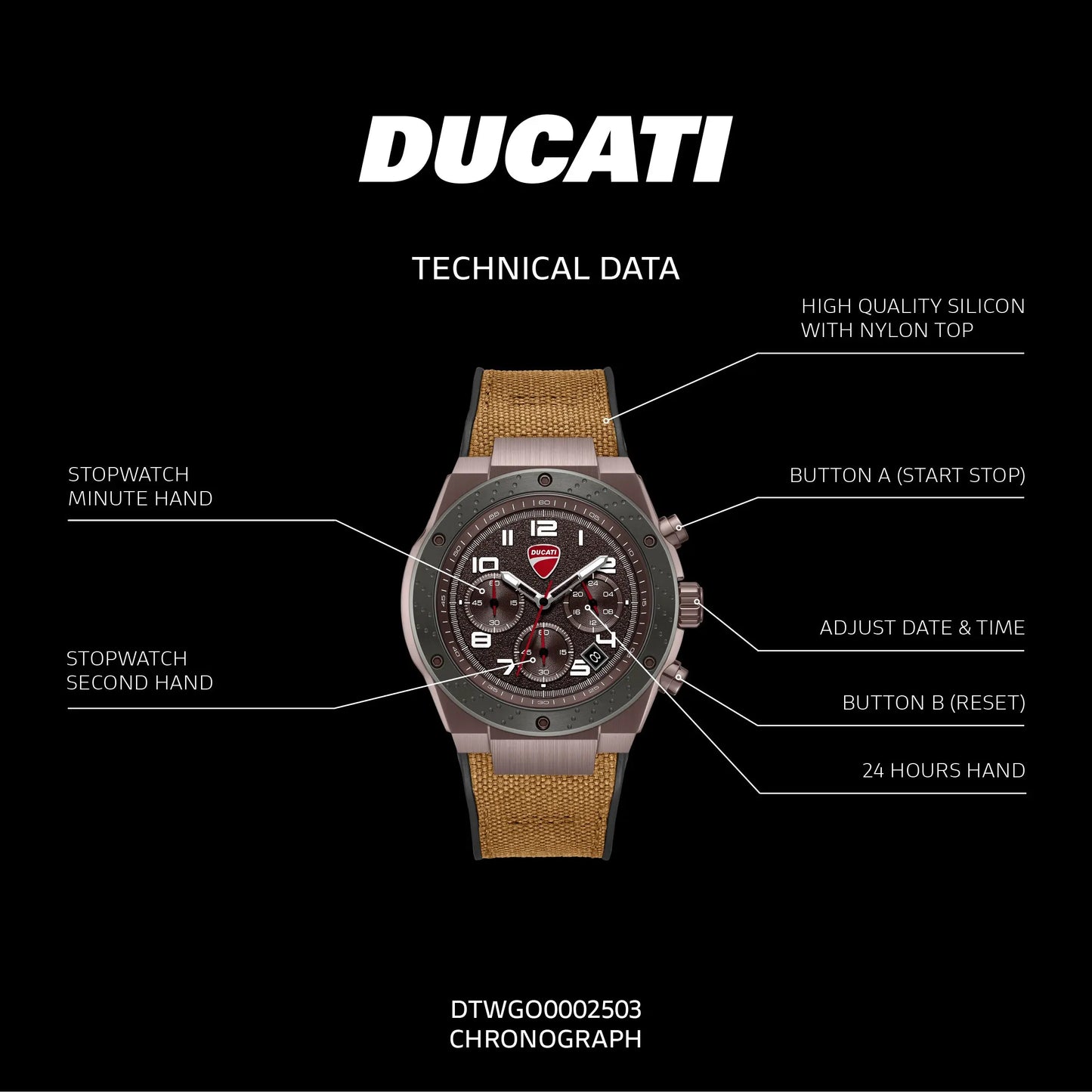 Ducati DTWGO0002503 Trailmaster Supermotos Chrono Brown Silicon-Naylon Strap
