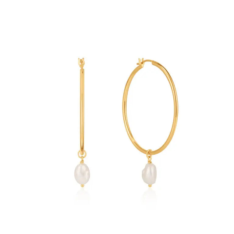 Ania Haie E019-03G Σκουλαρίκια Pearl Hoop από Επιχρυσωμένο Ασήμι