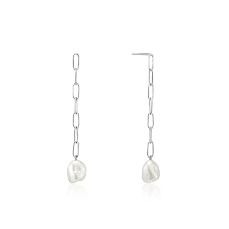 Ania Haie E019-05H Σκουλαρίκια Pearl Chunky Drop από Επιπλατινωμένο Ασήμι