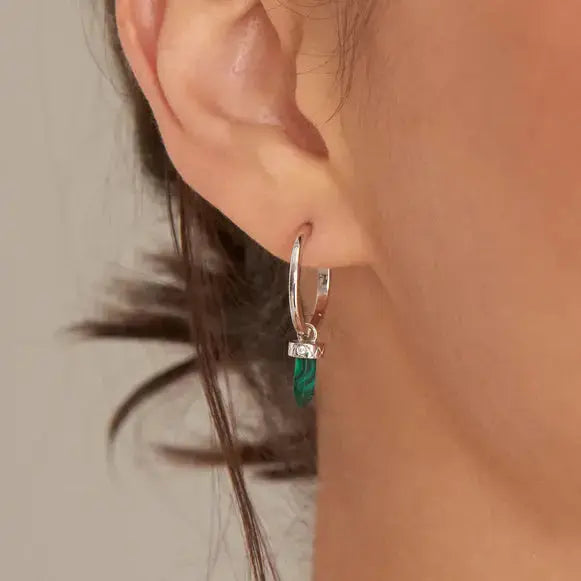 Ania Haie E039-03H-M Σκουλαρίκια Malachite Point Hoop από Επιπλατινωμένο Ασήμι Ania Haie