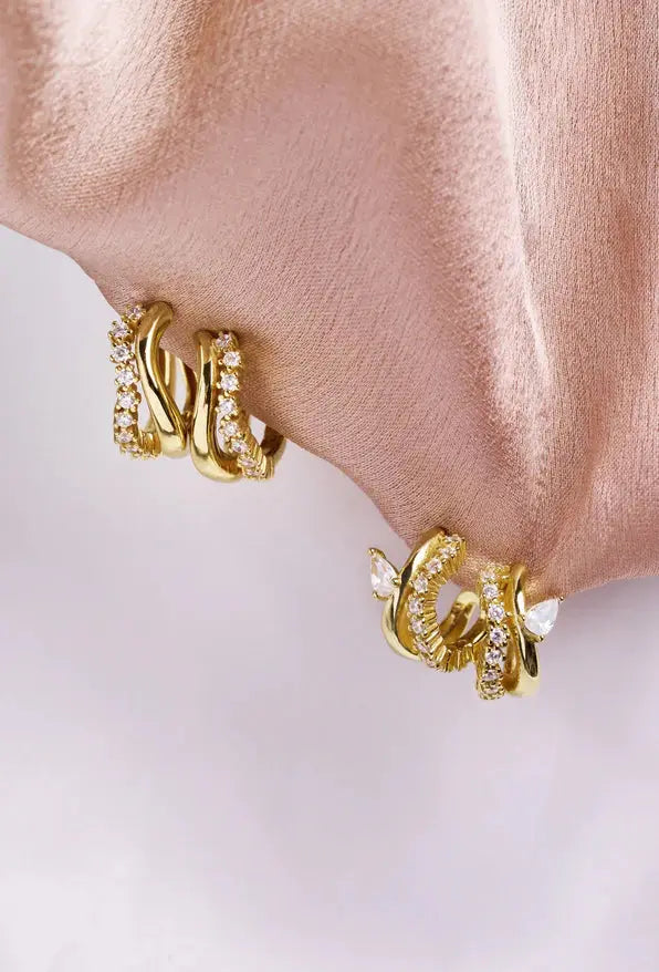 Ania Haie E056-04G Σκουλαρίκια Sparkle Double Hoop Studs από Επιχρυσωμένο Ασήμι