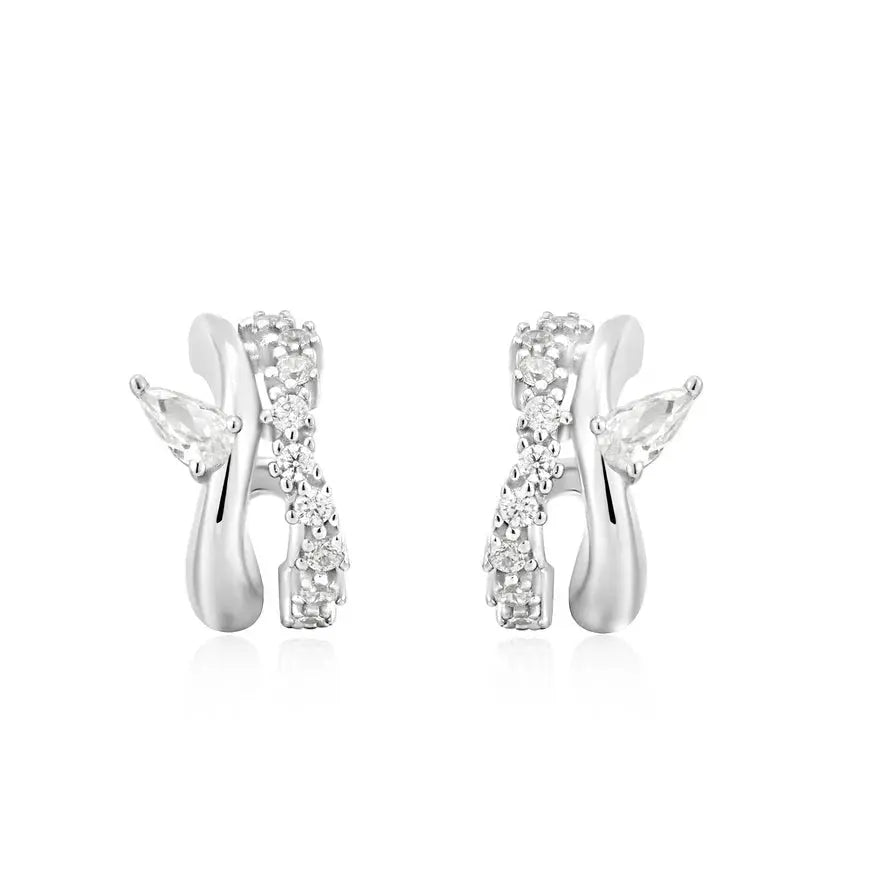 Ania Haie E056-04H Σκουλαρίκια Sparkle Double Hoop Studs από Επιπλατινωμένο Ασήμι