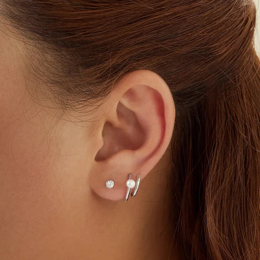 Ania Haie E058-02H Σκουλαρίκια Parallel Duo Freshwater Pearl από Επιπλατινωμένο Ασήμι