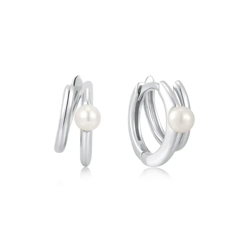 Ania Haie E058-02H Σκουλαρίκια Parallel Duo Freshwater Pearl από Επιπλατινωμένο Ασήμι