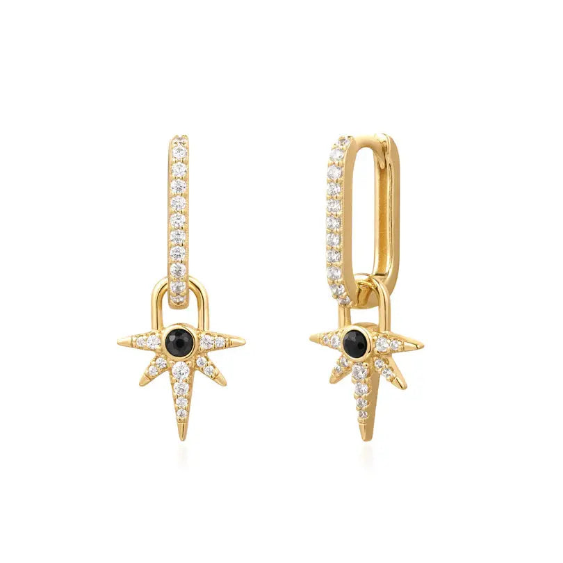 Ania Haie E061-12G Σκουλαρίκια Black Onyx Star Drop Hoop από Επιχρυσωμένο Ασήμι