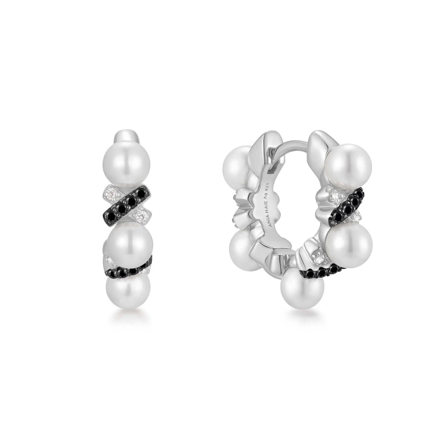 Ania Haie E069-07T Σκουλαρίκια Shell Pearl Huggie Hoop από Ασήμι