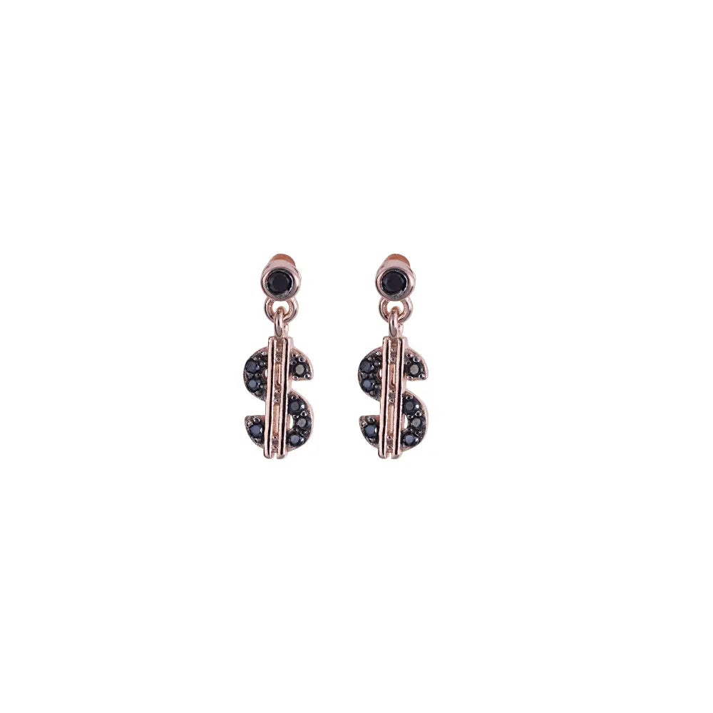 Earrings ES1276R in Rose Gold Plated Silver with Black Zircon