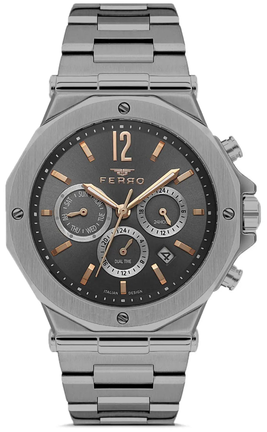 Ferro FM43020A-V Multifunction Grey Stainless Steel Bracelet