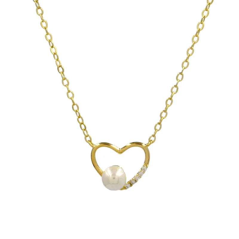 Κολιέ G105G Καρδιά Από Επιχρυσωμένο Ασήμι με Ζιργκόν και Πέρλα