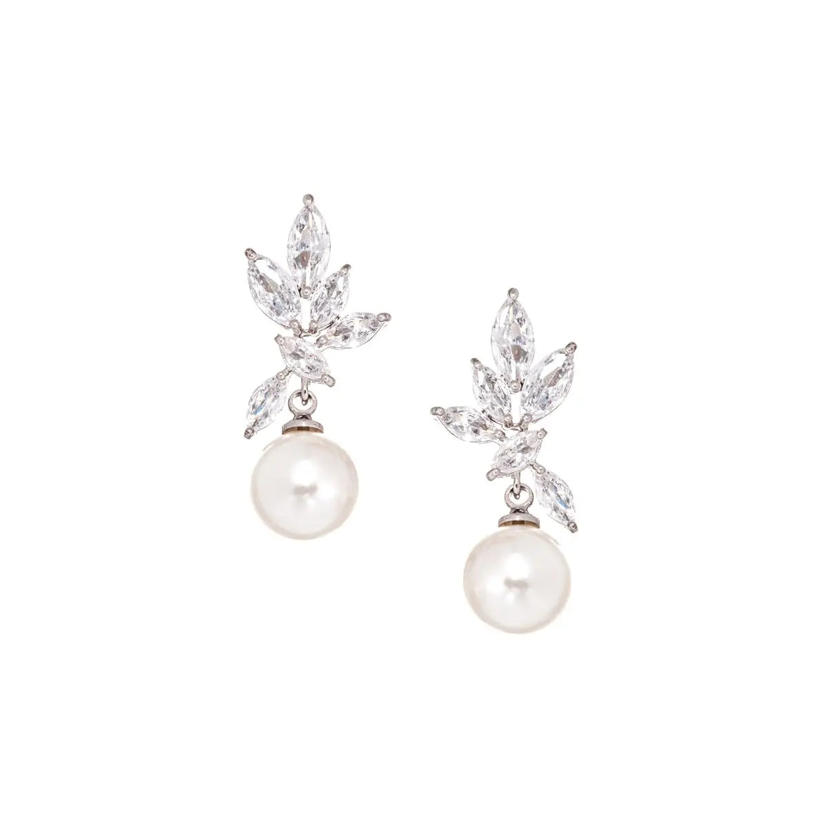 Gloria Hope GH24W-10067 Νυφικά Σκουλαρίκια Από Ατσάλι με Λευκά Ζιργκόν και Πέρλες