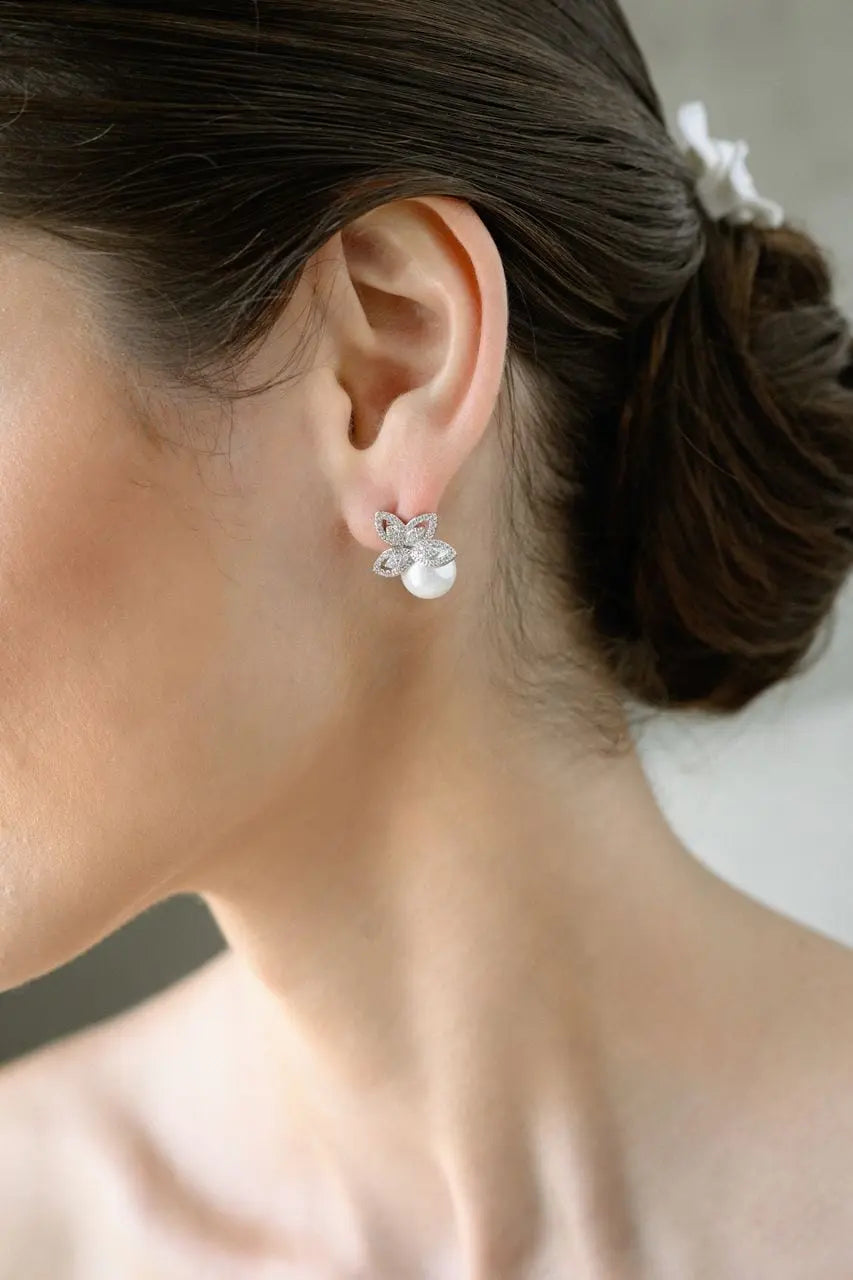 Gloria Hope GH23W-10033 White Zircon Steel Bridal Earrings