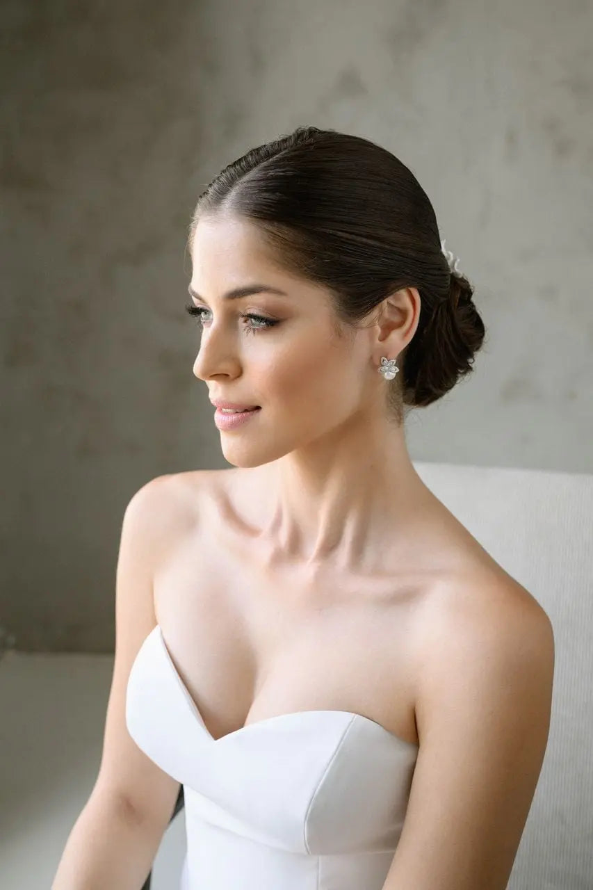 Gloria Hope GH23W-10033 White Zircon Steel Bridal Earrings