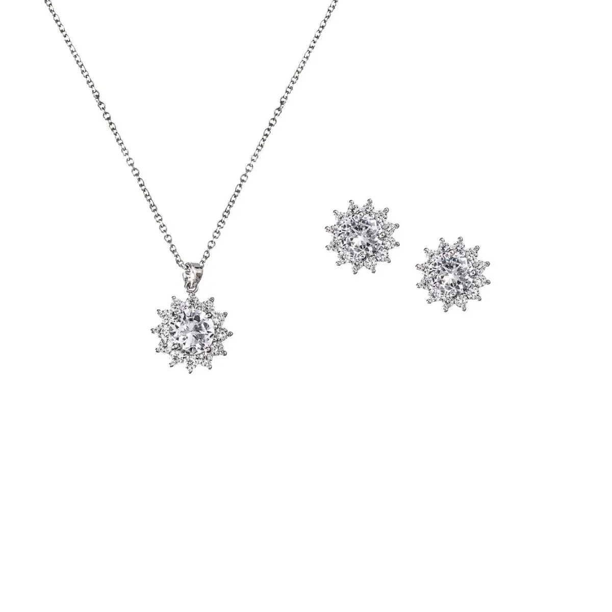 Gloria Hope GH22W-10027 Bridal Necklace and Earrings Set in Steel with White Zirconia