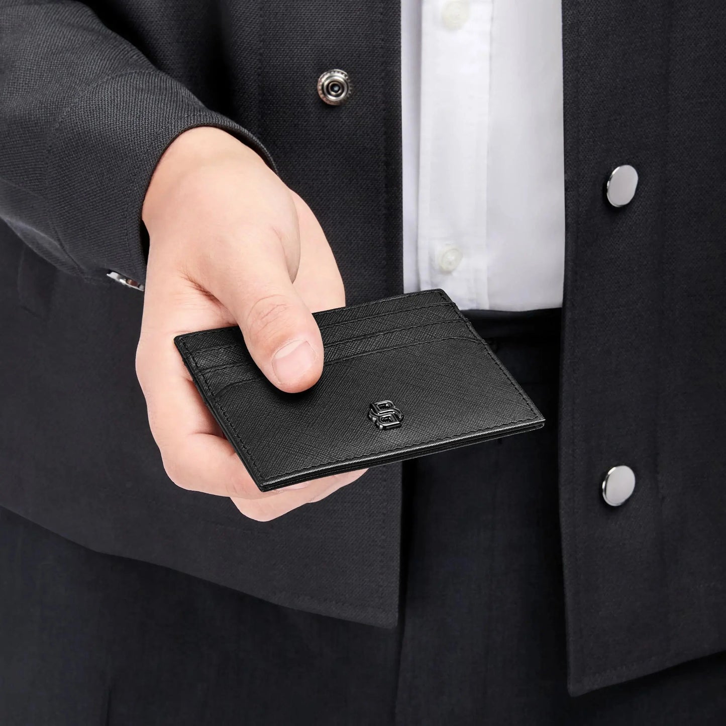 HUGO BOSS HLC526A Καρτοθήκη Double B Saffiano Black Card Holder