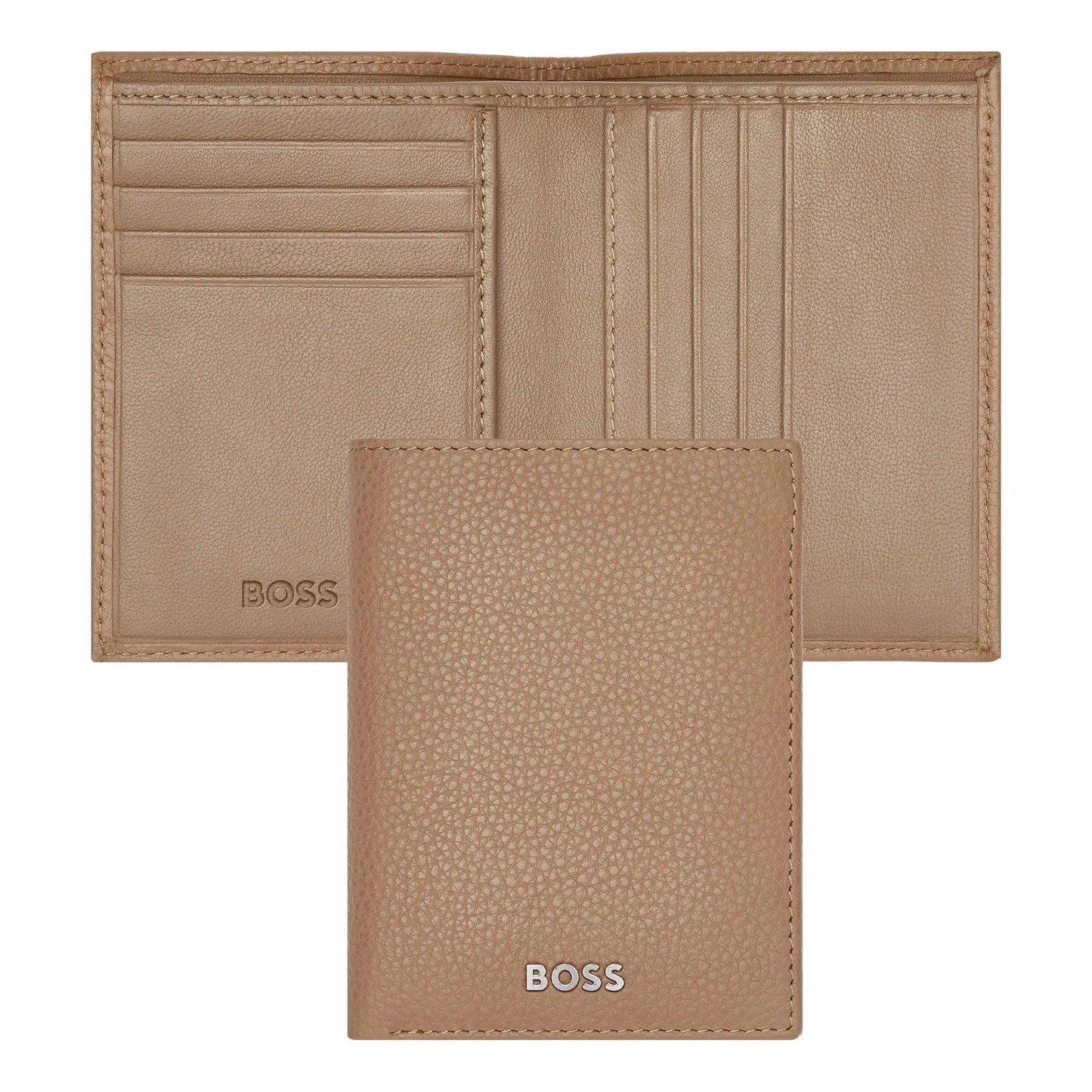 HUGO BOSS HLF416X Καρτοθήκη Trifold Classic Grained Camel Card Holder