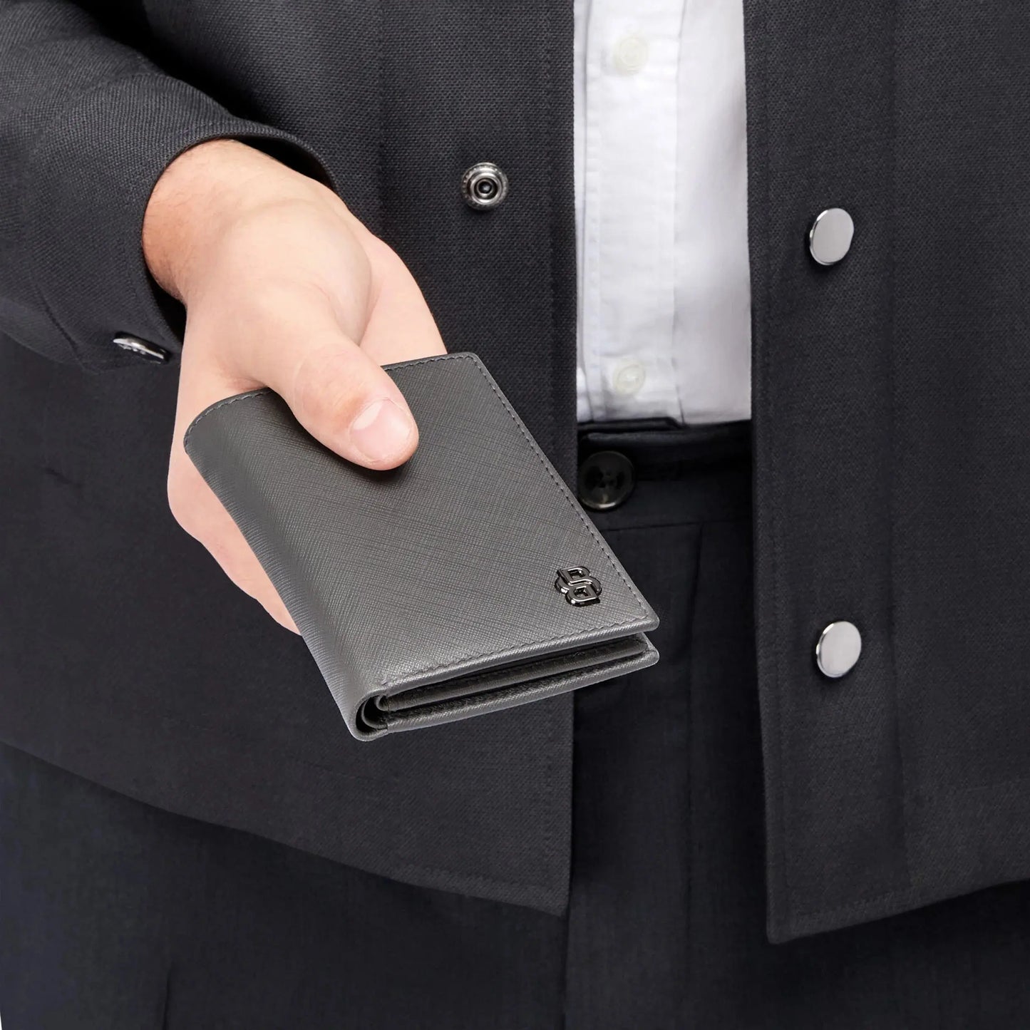 HUGO BOSS HLF526H Καρτοθήκη Double B Saffiano Grey Card Holder