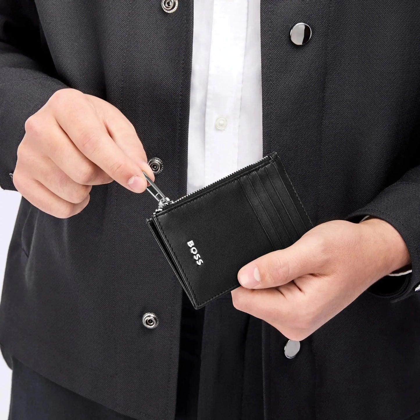 HUGO BOSS HLK503A Καρτοθήκη Zip Classic Smooth Black Card Holder Hugo Boss