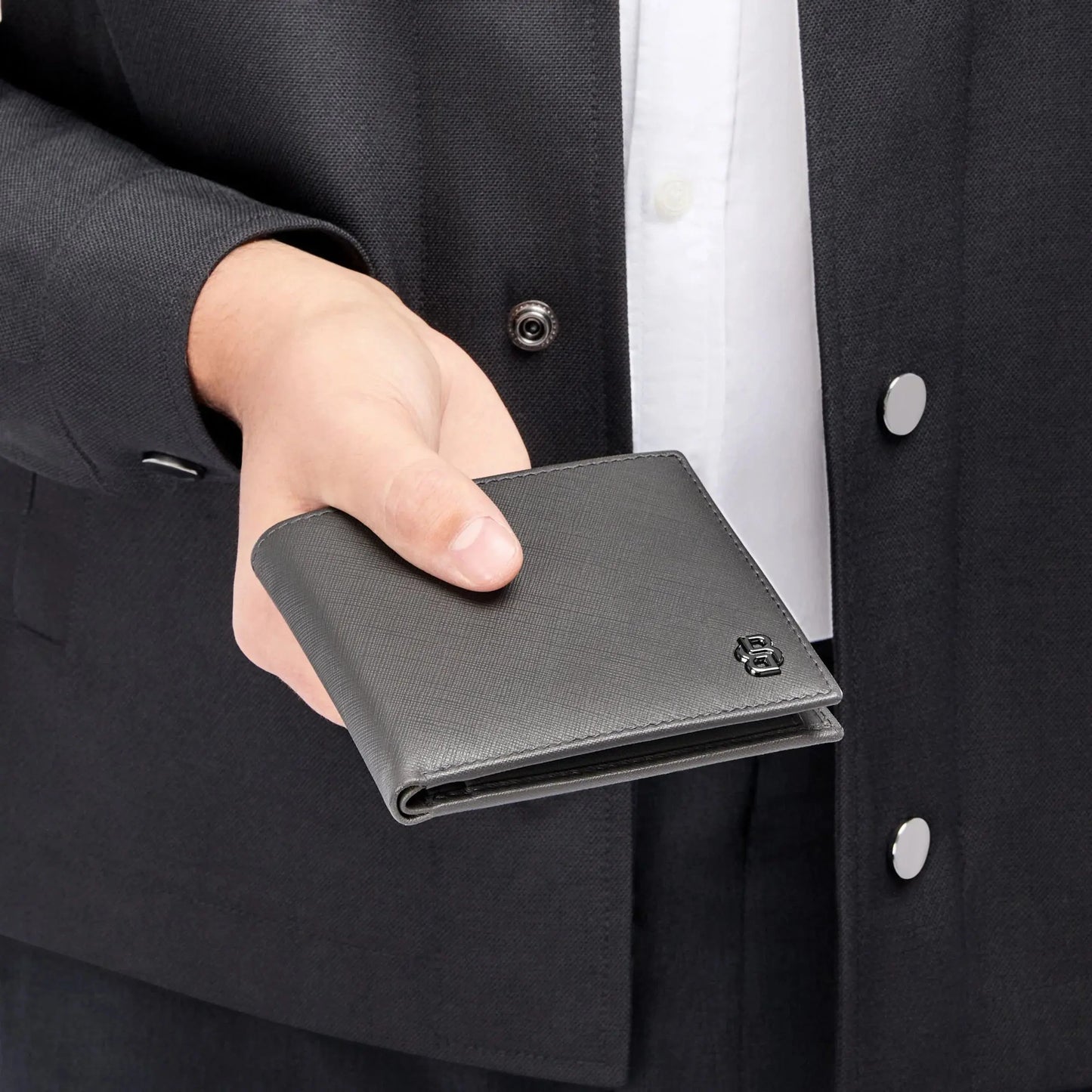 HUGO BOSS HLM526H Πορτοφόλι Double B Saffiano Grey Wallet