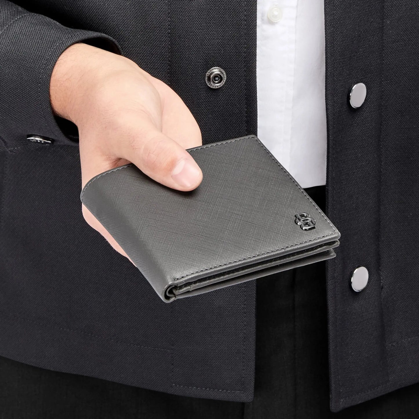 HUGO BOSS HLN526H Πορτοφόλι Double B Saffiano Grey Money Wallet