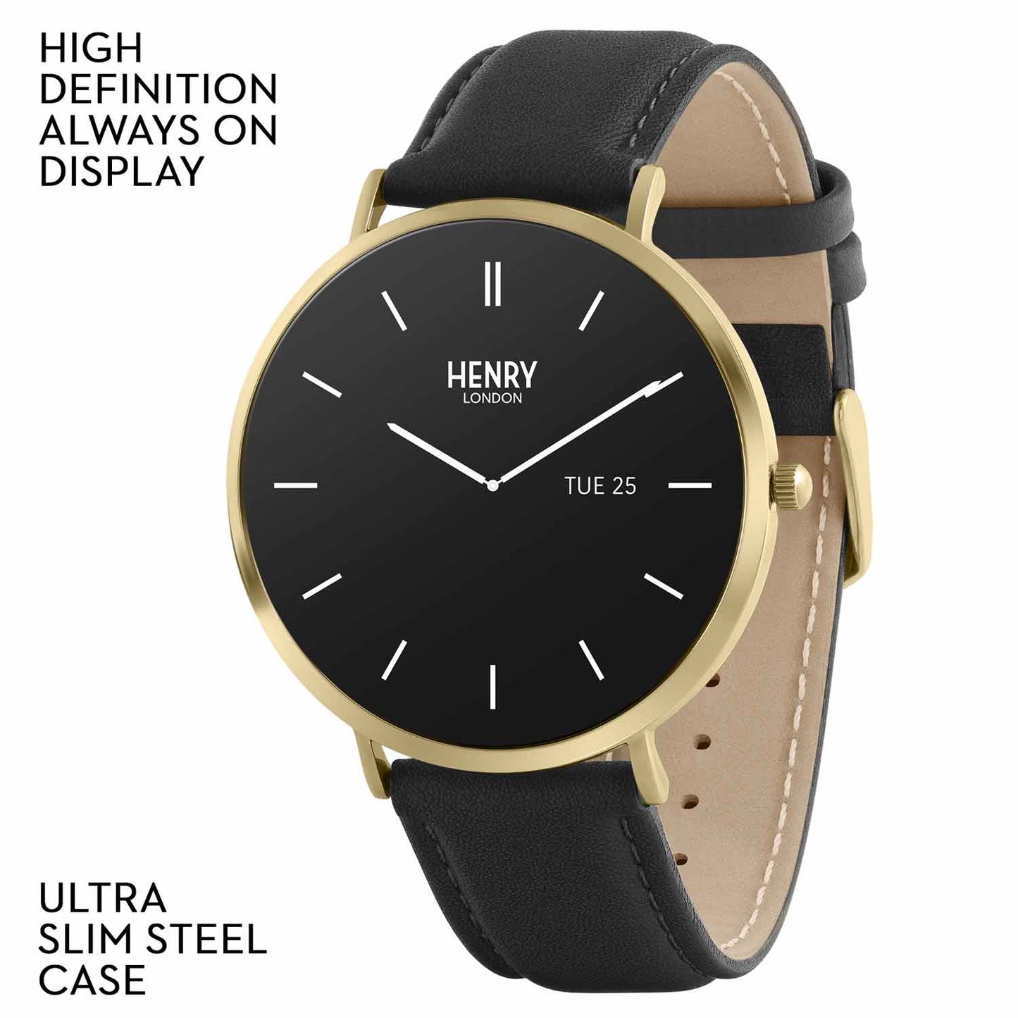 Henry London HLS65-0008 Smartwatch Black Leather Strap