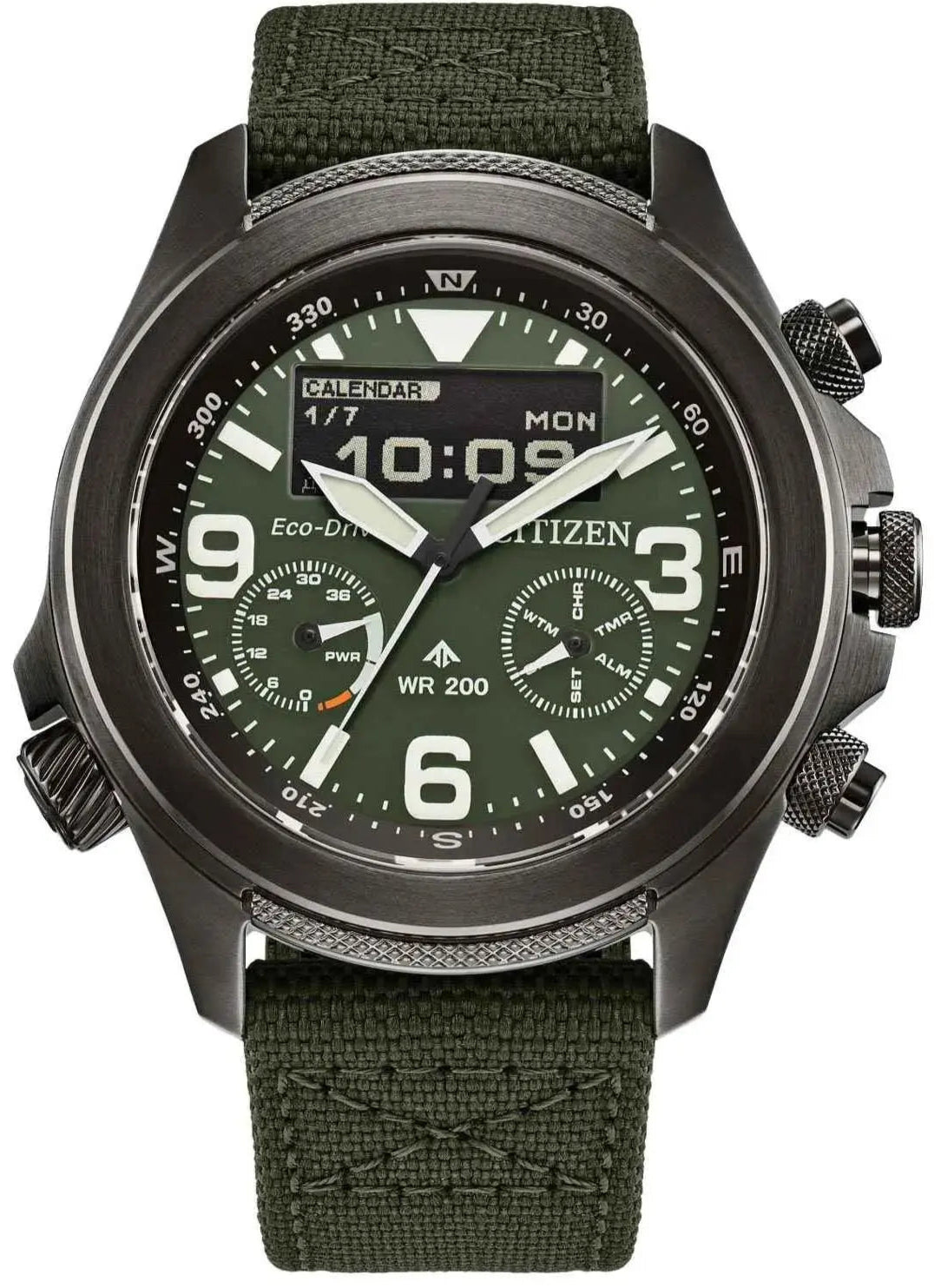 Citizen JV1005-02W Promaster Land Eco Drive Chronograph Green Fabric Strap