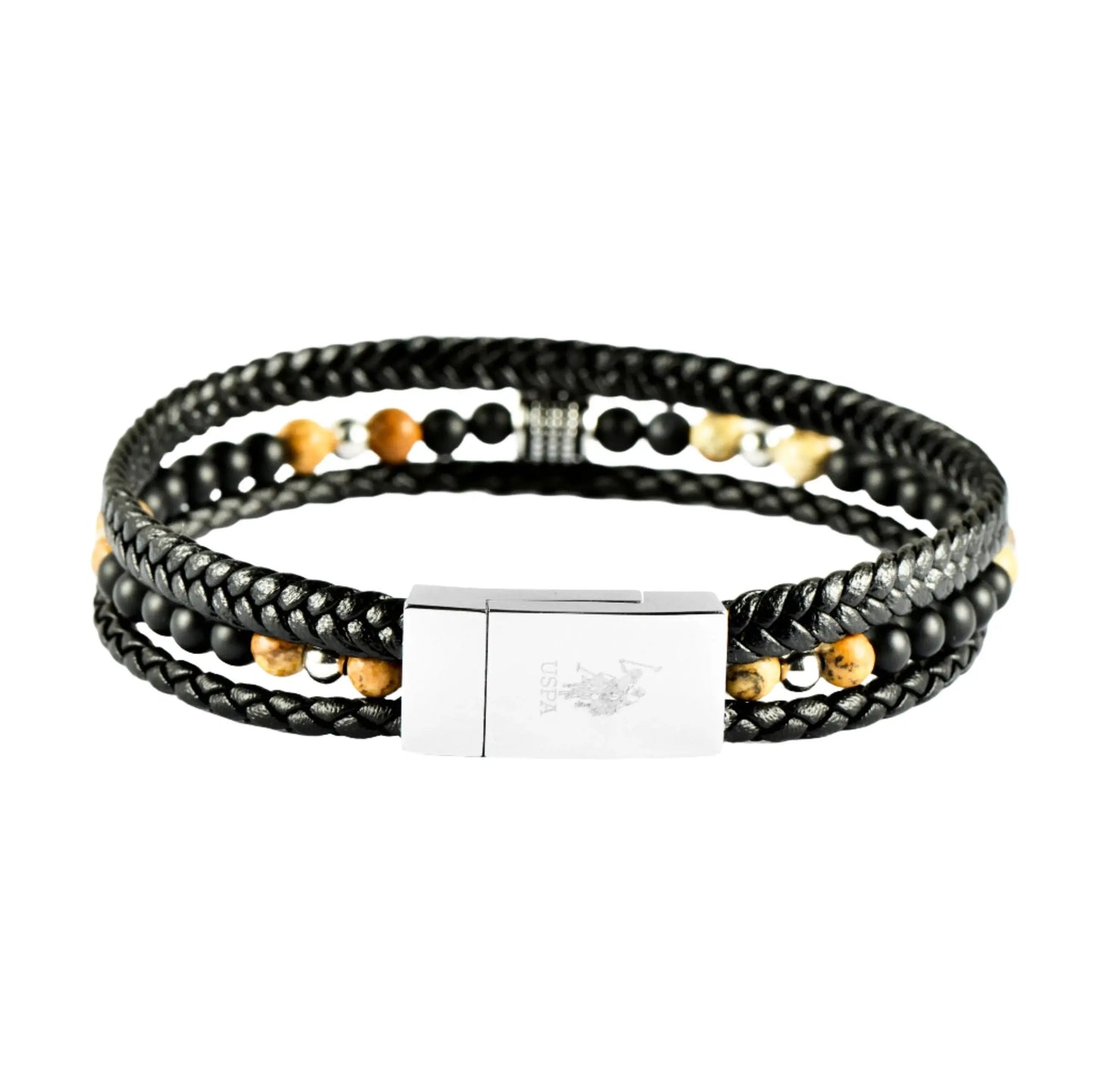 US POLO JW9210BR Men's Steel and Leather Bracelet
