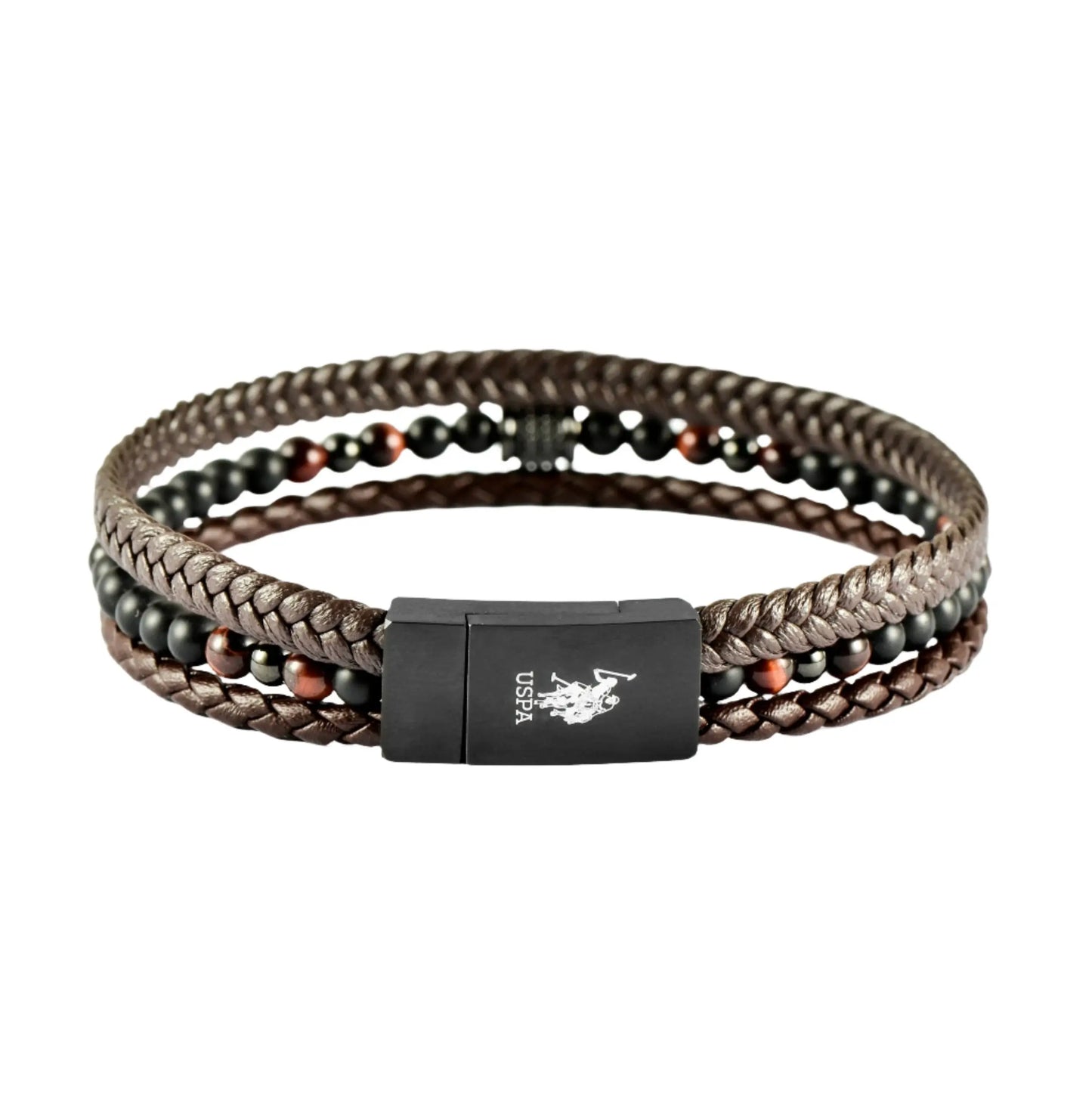 US POLO JW9210BR Men's Steel and Leather Bracelet