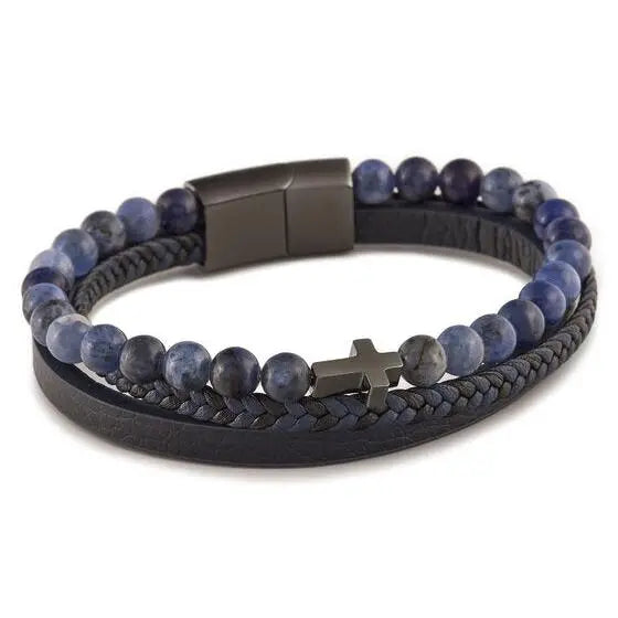 US POLO JW9210BR Men's Steel and Leather Bracelet