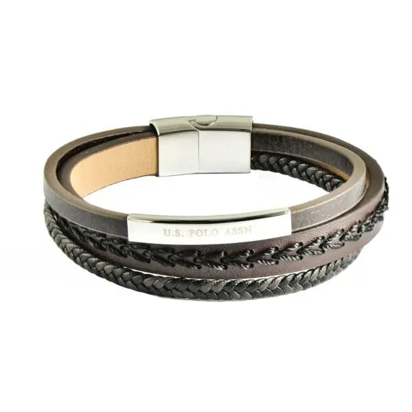 U.S. POLO JW9268BR Ανδρικό Βραχιόλι Από Ατσάλι και Δέρμα