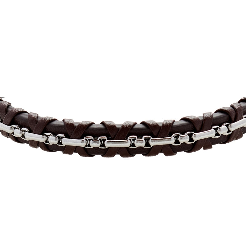 US POLO JW9210BR Men's Steel and Leather Bracelet