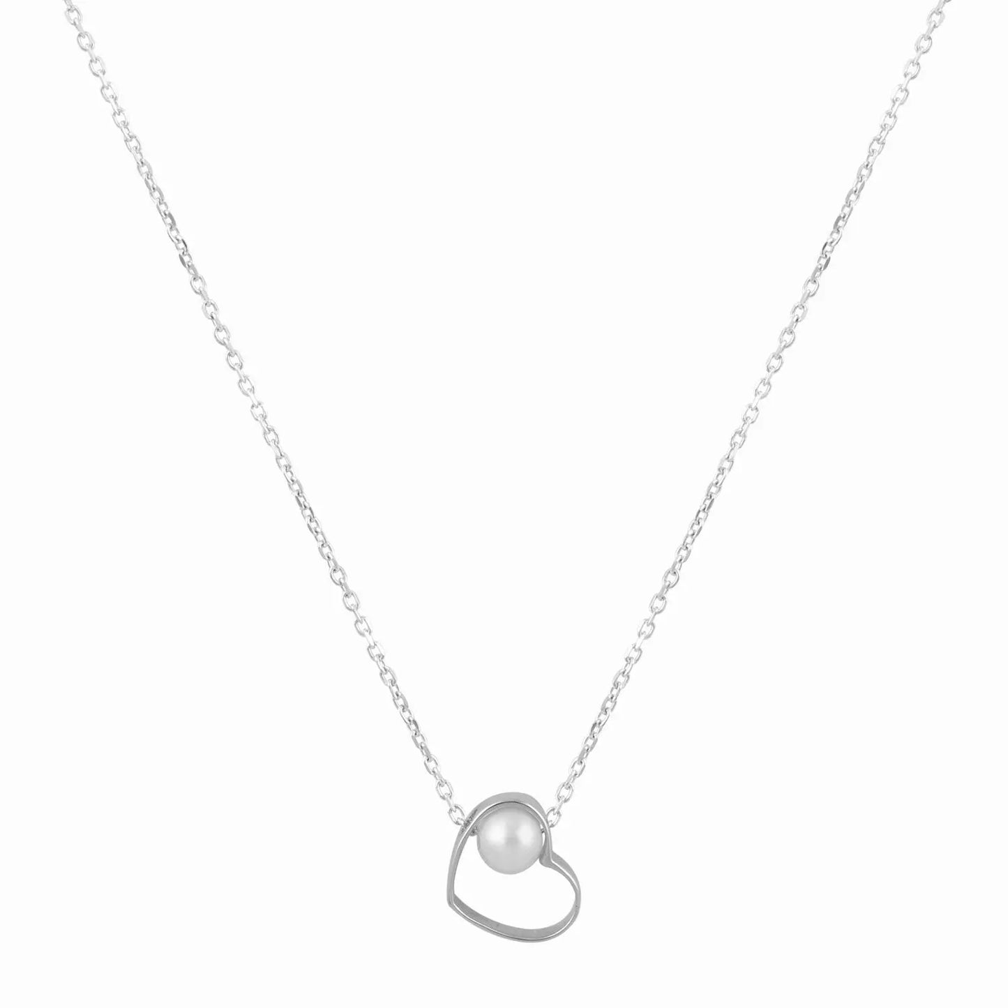 Κολιέ K942W Καρδιά με Αλυσίδα σε Λευκόχρυσο 9ct με Μαργαριτάρι