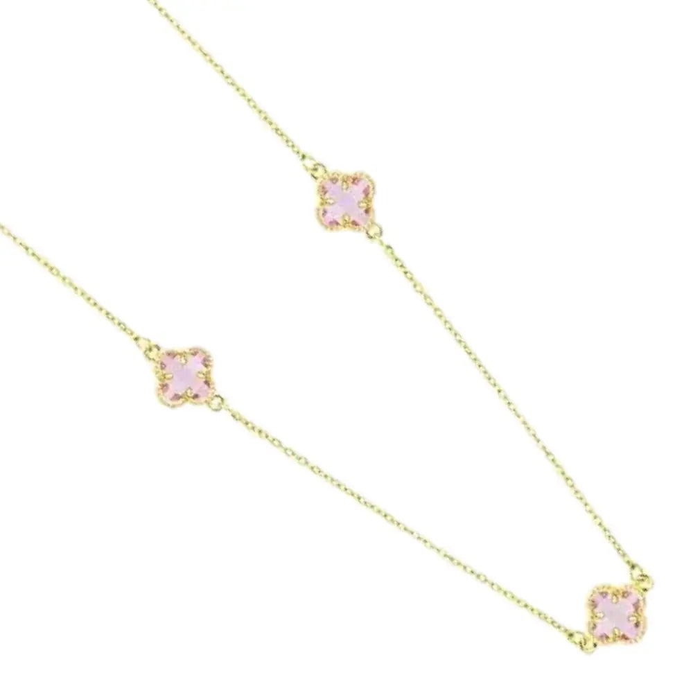 Κολιέ KB2003 Μακρύ Από Επιχρυσωμένο Ατσάλι με Ροζ Ζιργκόν