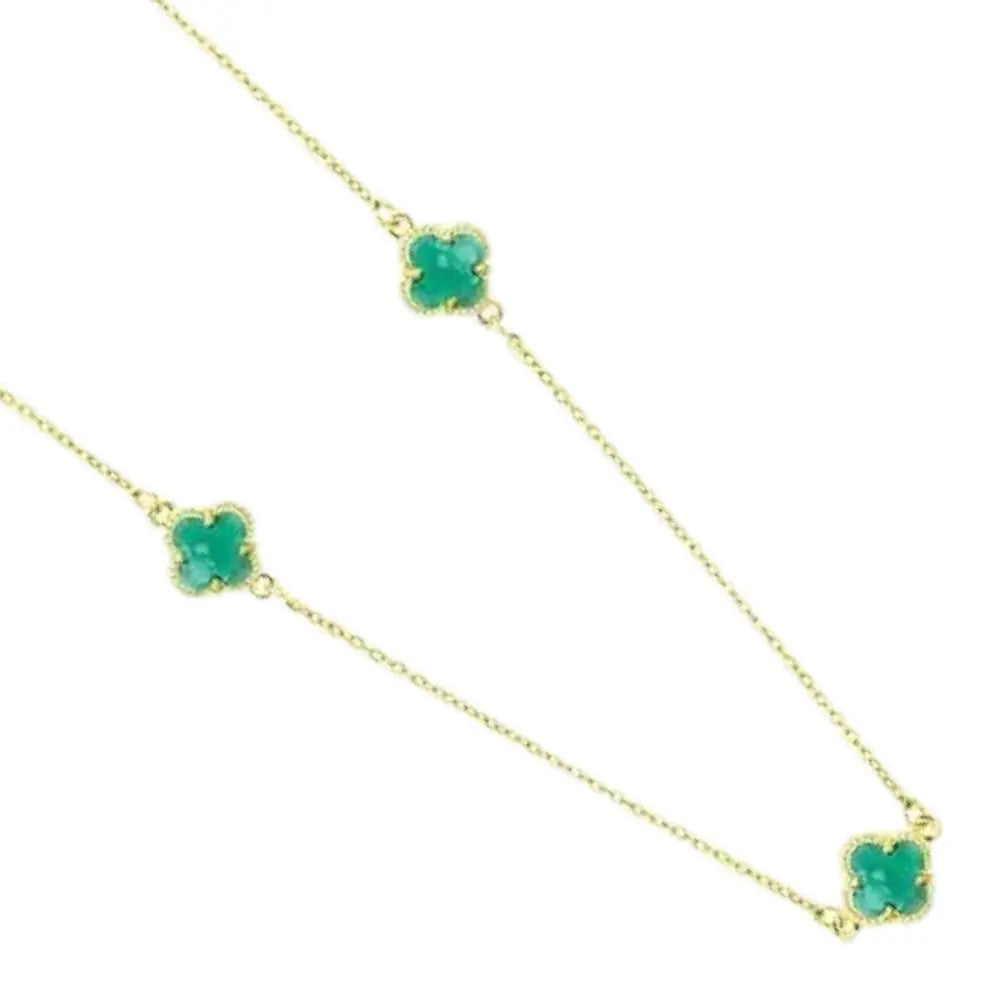 Κολιέ KB2004 Μακρύ Από Επιχρυσωμένο Ατσάλι με Πράσινα Ζιργκόν