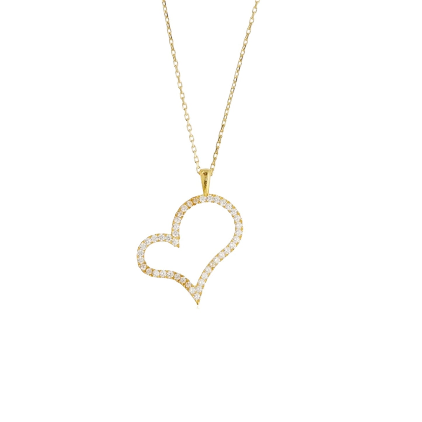 GM220W Zircon Heart Necklace In Platinum Plated Silver