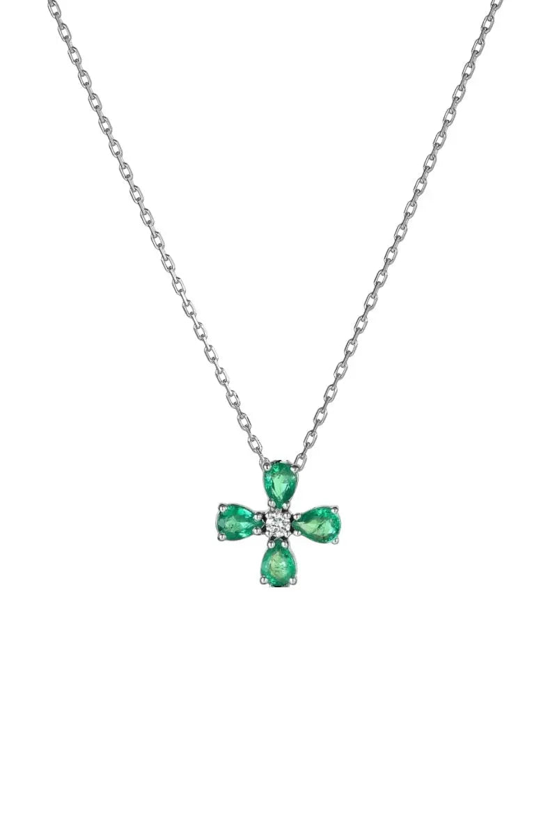 Κολιέ KB29W Σταυρός Από Επιπλατινωμένο Ασήμι με Πράσινα Ζιργκόν