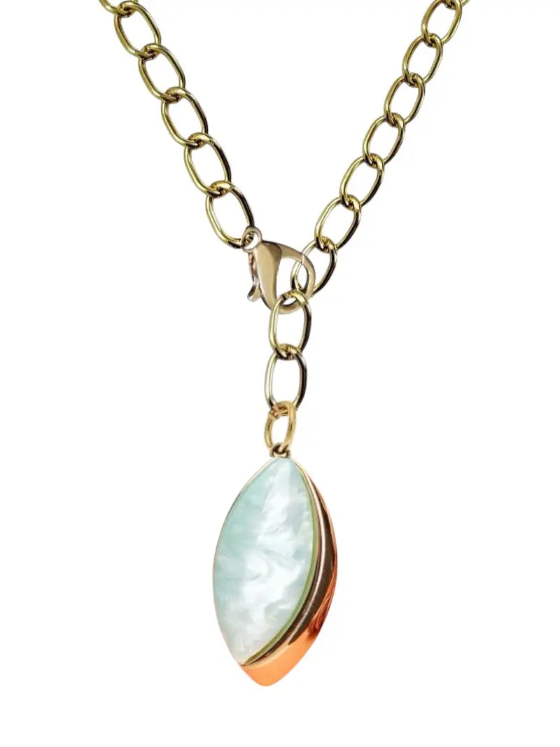 N07139G Gold Plated Steel Necklace with Green Zircon