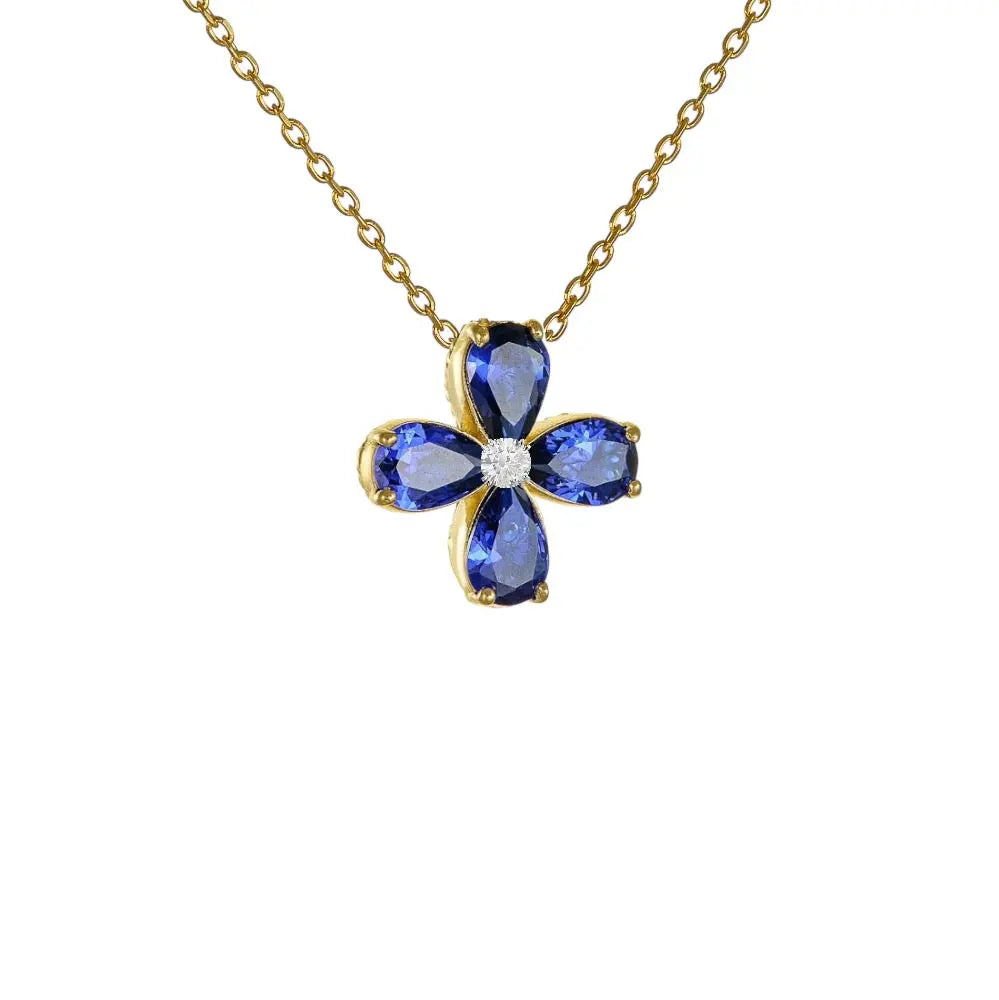 Κολιέ KB51G Σταυρός Από Επιχρυσωμένο Ασήμι με Μπλε Ζιργκόν