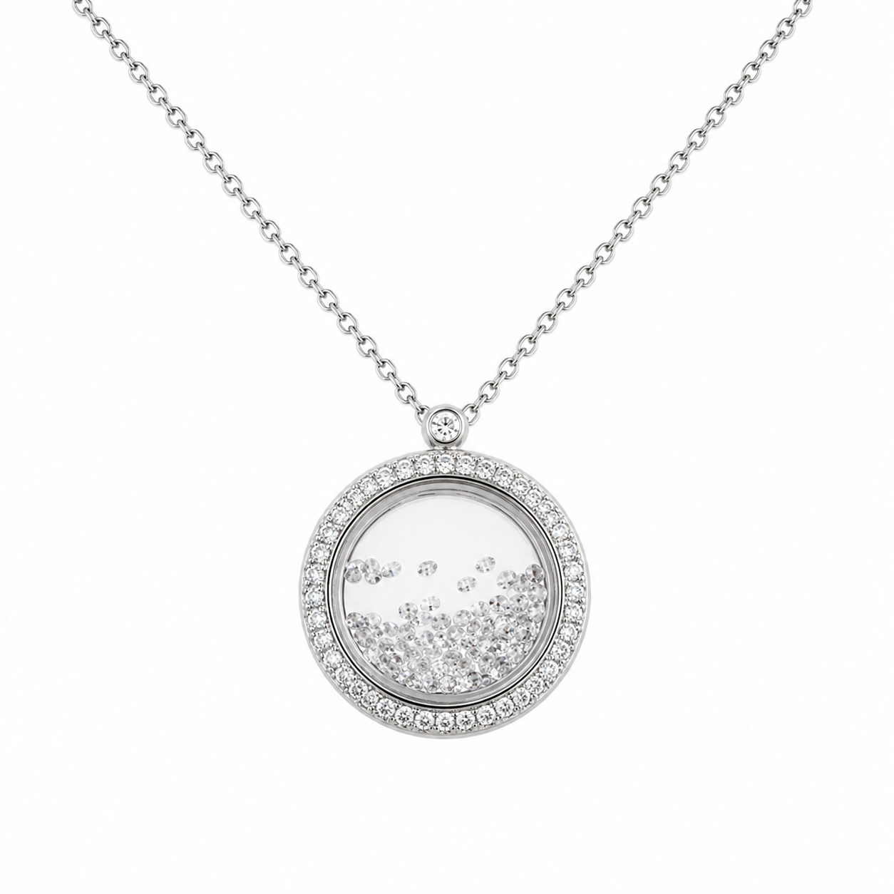 GM220W Zircon Heart Necklace In Platinum Plated Silver