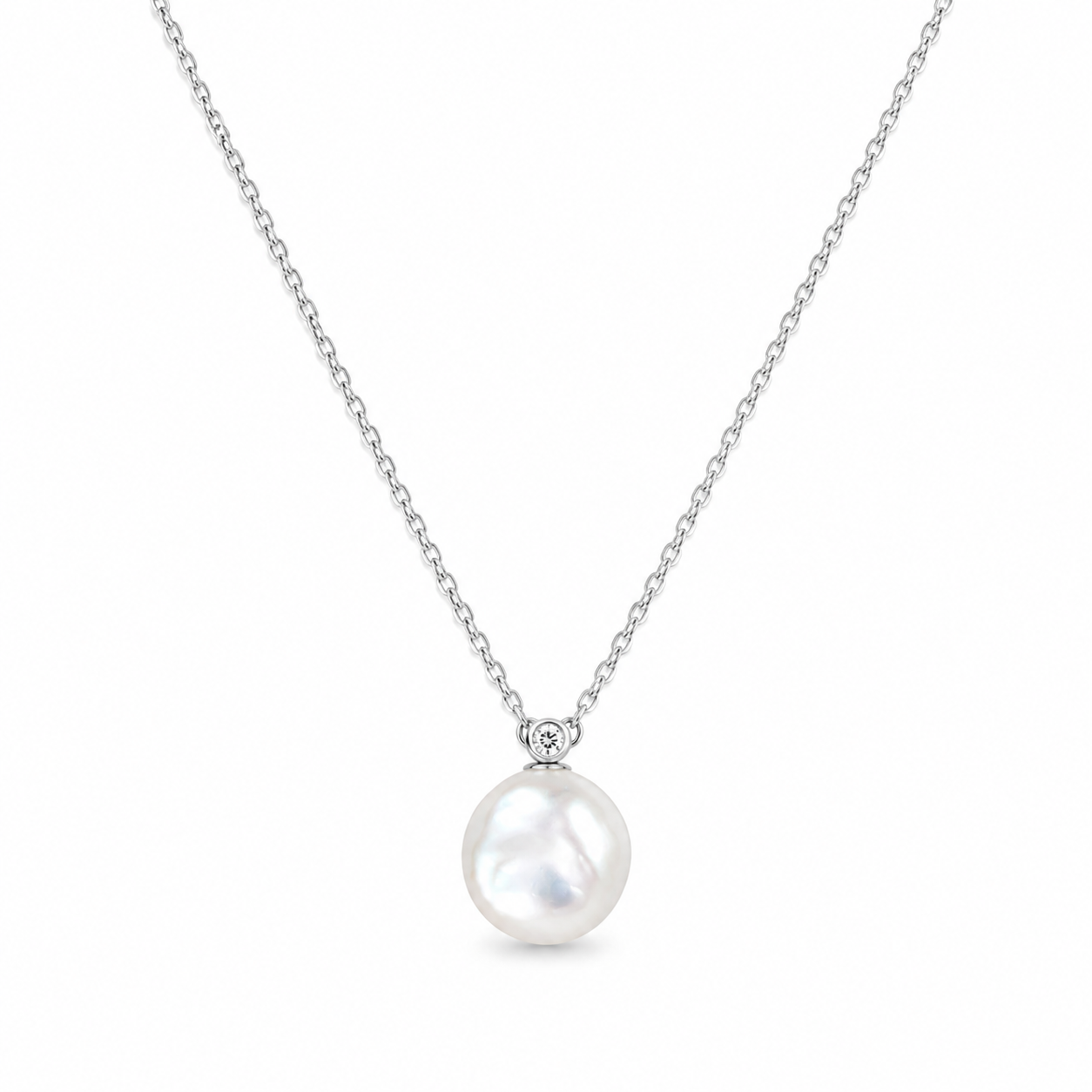 GM220W Zircon Heart Necklace In Platinum Plated Silver