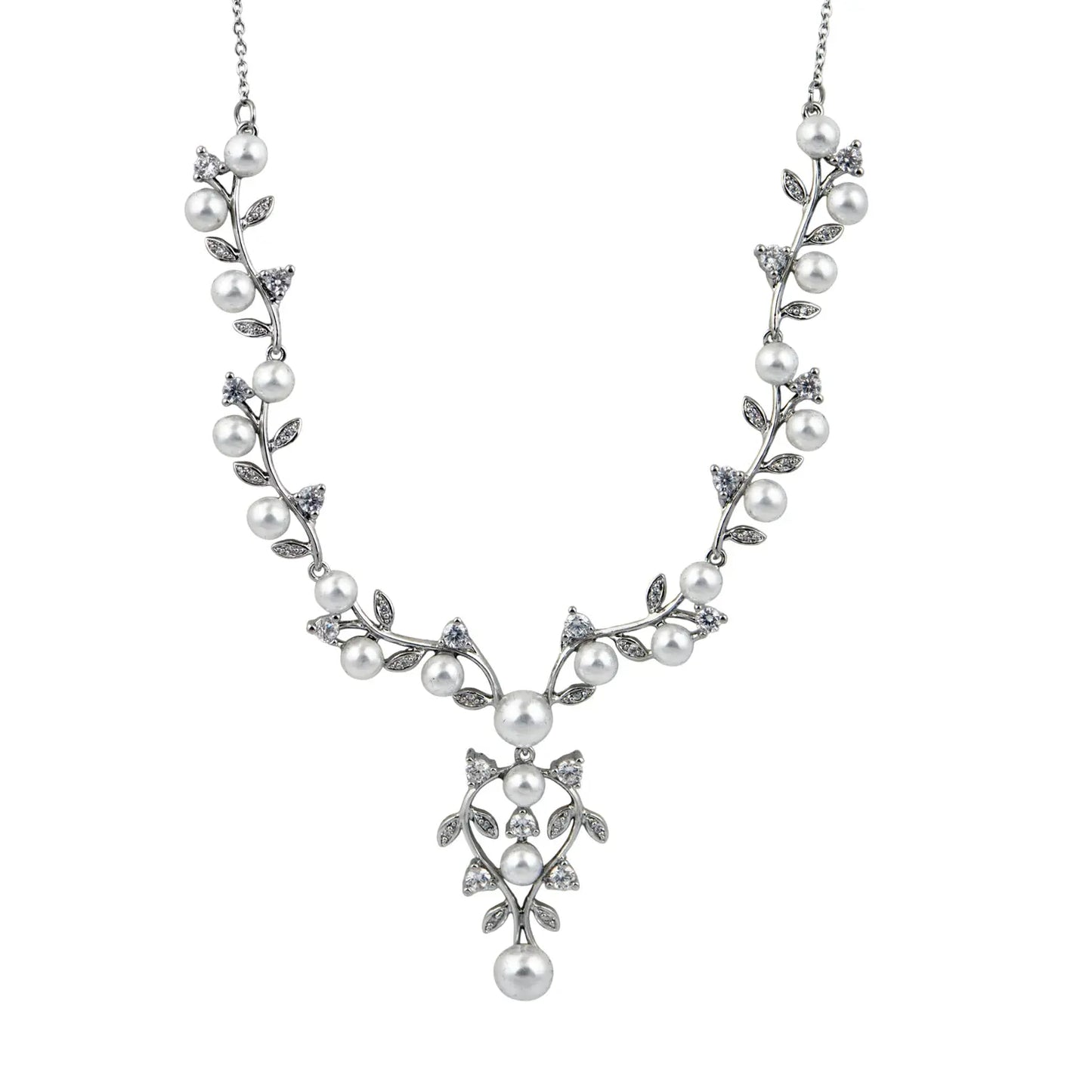GM220W Zircon Heart Necklace In Platinum Plated Silver