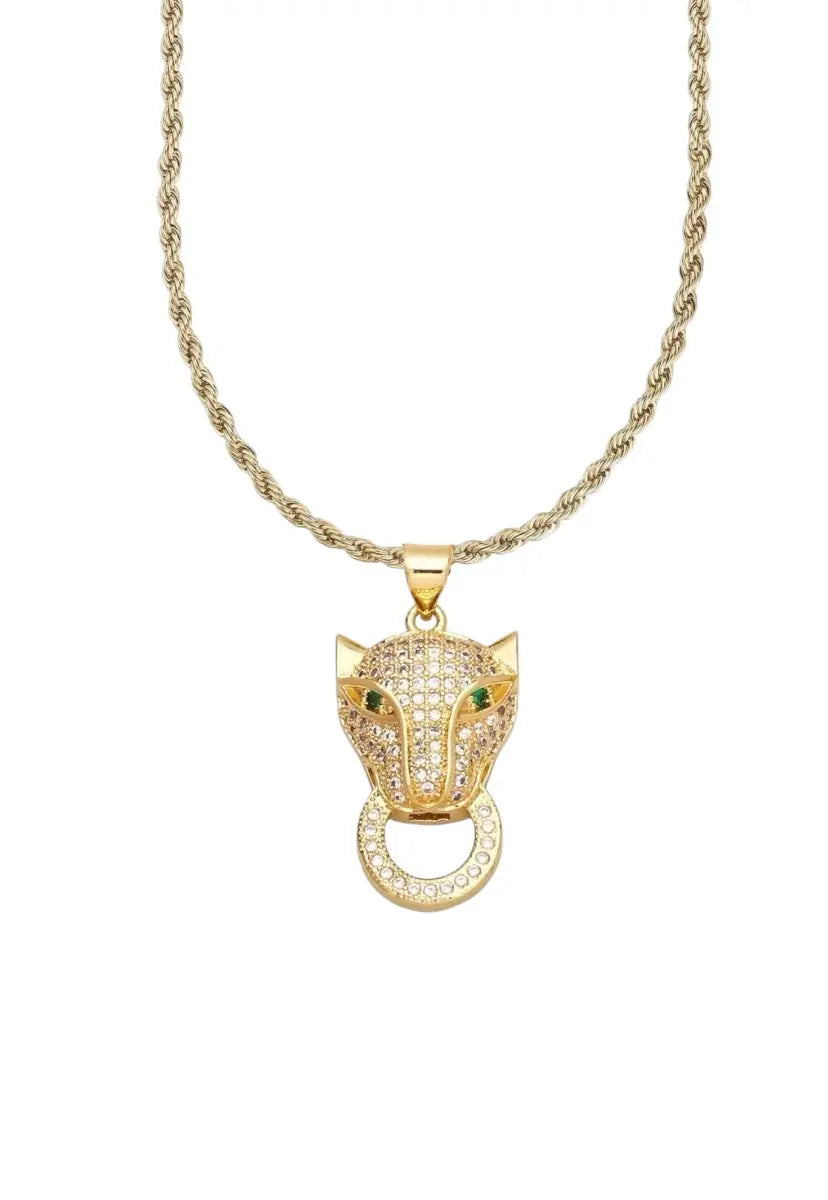 N07139G Gold Plated Steel Necklace with Green Zircon