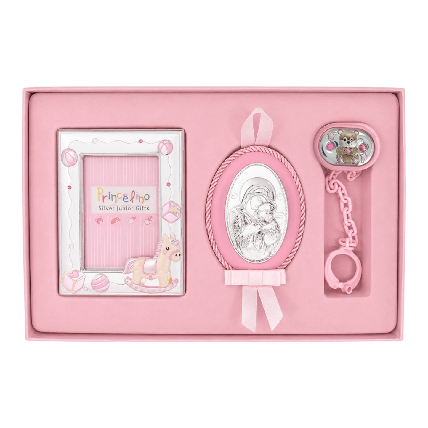 Set MA/SA140R Virgin Mary Amulet Set with Frame and Pacifier in Silver